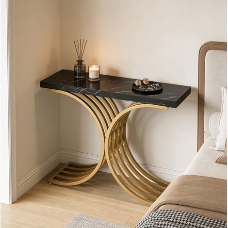 Consola de entrada 100 x 30 x 80 cm, efecto mármol negro y metal dorado DESVIAE (1/5)
