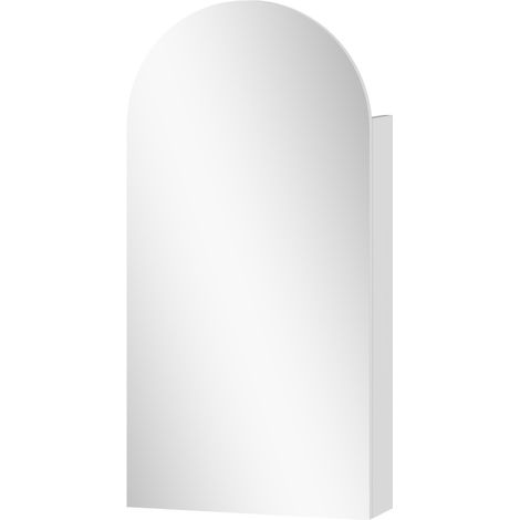 Armoire de salle de bain avec miroir arqué sans cadre et étagères en verre réglables, blanche (1/5)