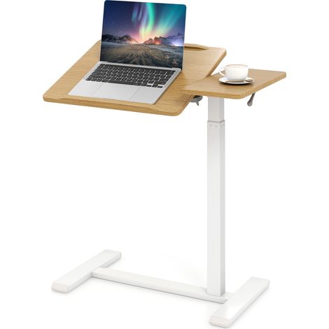 COSTWAY Mobile Over Bed Desk Height Adjustable Standing Laptop Cart-Natural (1/5)