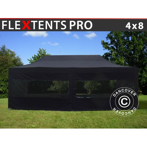 Pop up gazebo FleXtents PRO 4x8 m Black, incl. 6 sidewalls