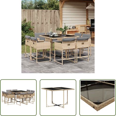 Chaises de jardin - Ensemble à manger de jardin et coussins 9 pcs mélange beige (1/5)