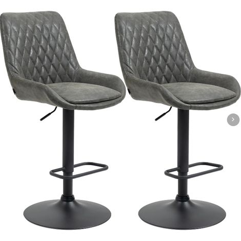 Set de 2 tabourets de bar réglables en hauteur avec dossier, assise en simili cuir gris foncé, pour bar et cuisine (1/5)