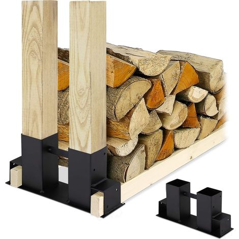 Patins d’empilage jeu de 2, Support équarris, entreposage, rangement de bois, en acier revêtu, noir, 16 x 34 x 10 cm (1/5)