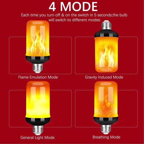 Lampadina LED effetto fiamma, 4 modalità avanzate, luci decorative natalizie, fuoco tremolante, attacco E26 con effetto fiamma capovolta (confezione da 2) (1/4)