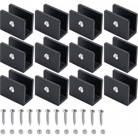 12 Pièces Pince à Verre Garde Corps, Support D'Étagère En Verre Clip, Support d’Étagère En Verre Réglable Aluminium, Métal Support d'Angle En U, Pinces à Verre à Un Trou, Pour Salle De Bain,Wc,Couloir