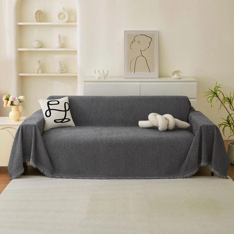1 housse de canapé, universelle 1/2/3/4 places, antidérapante, en tissu chenille nano haute densité, gris foncé