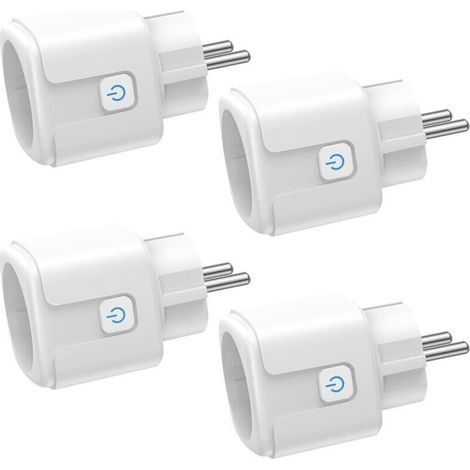 Prises connectées WiFi, lot de 4, 16 A 3 680 W, avec suivi de la consommation, télécommande et commande vocale, compatibles avec Alexa et Google Assistant - Version française (1/4)
