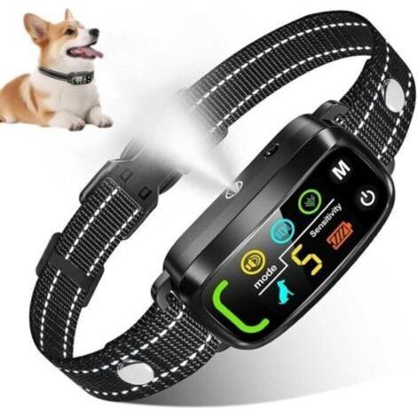 Collier anti aboiement à la citronnelle pour chiens Collier de dressage pour chien, anti choc, anti aboiement avec 5 sensibilités réglables, bip/vibration/pulvérisation, rechargeable, arrêt