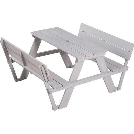 roba Panca con Schienale + Tavolo per Bambini Picnic per 4 - Resistente alle Intemperie - per Esterno e Giardino - per Campeggio - Regalo di Compleanno, Natale, Pasqua - Legno Massello - Grigio (1/5)