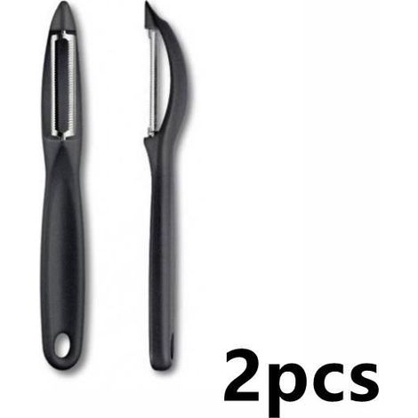 Éplucheur - Multifonction - Noir - Acier inoxydable - Manche ergonomique - 2 pièces (1/4)