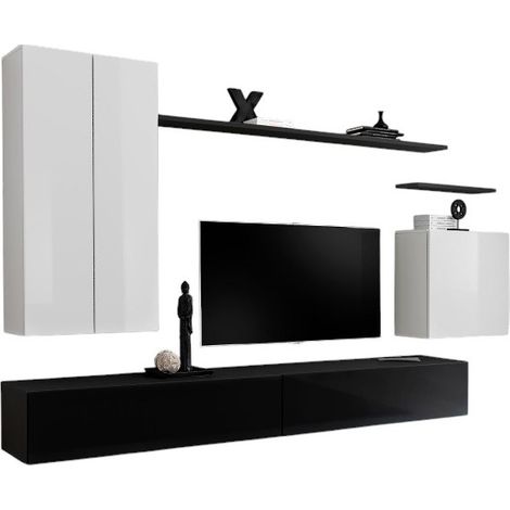 Set di mobili da salotto collezione SWITCH II design, colori bianco e nero lucido.