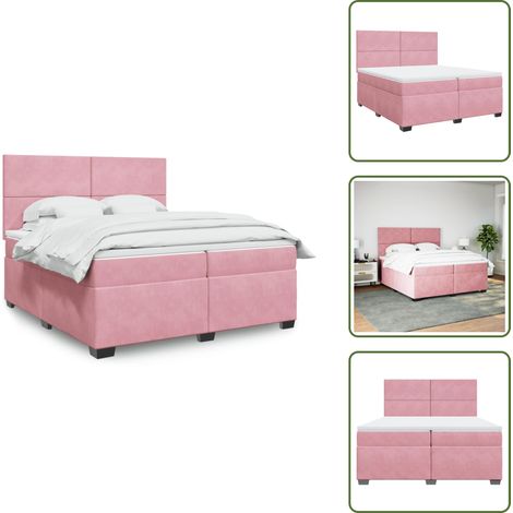 Sommier à lattes de lit avec matelas Rose 200x200 cm Velours - Lit Double - Lit Rose - Matelas À Ressorts Ensachés - Tête De Lit Réglable - Surmatelas (1/5)