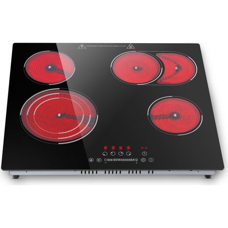 Plaque Vitrocéramique 4 Feux,Encastrable 59 cm avec Zone Ovale & Triple Couronne,6700W,9 Niveaux,Minuterie