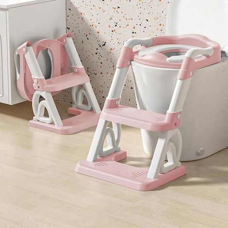 Réducteur WC Enfant - 1 Unité - Plastique - Pliable avec Marche - Apprentissage Propreté - Compatible Formes Variées - 37x28x49cm (1/5)