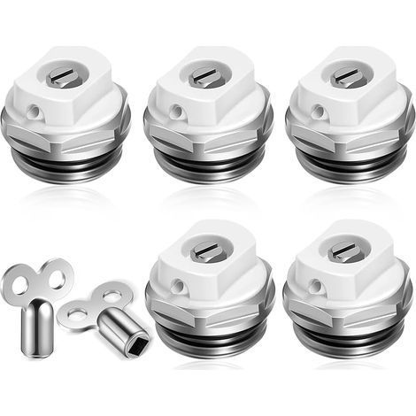 5 Vannes de Purge de Radiateur avec 2 Clés de Purge pour Radiateur, 1/2" Mâle Filet Manuel Radiateur Air Ventilation Bouchon Vannes en Nickel Plaqué Laiton Bouchon pour Radiateur Chauffage (1/5)