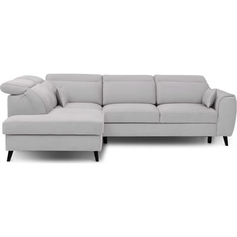 Canapé d’angle convertible NOBLESSE en velours avec coffre et pieds en bois noir – 265cm angle gauche-Gris clair-angle gauche (1/5)