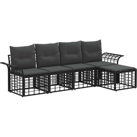 Conjunto de sofás de exterior 5 pcs Negro y Gris oscuro vidaXL (1/5)