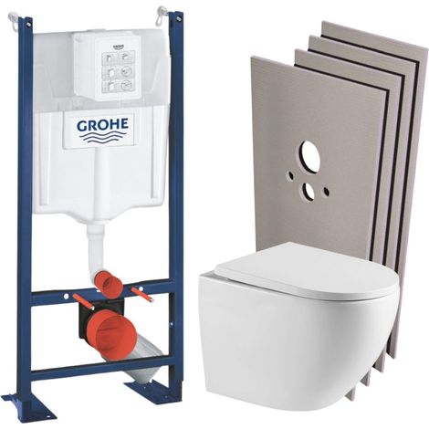 Grohe RAPID SL Pack Bâti-support + WC suspendu + Plaque chrome + Set de montage (PROJECTFUSIONTQ-1-SABO)