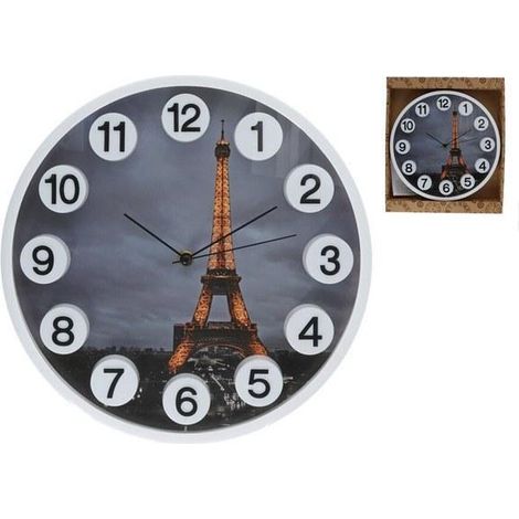 reloj de pared con numeros 3d y torre eiffel diametro 30 cms.