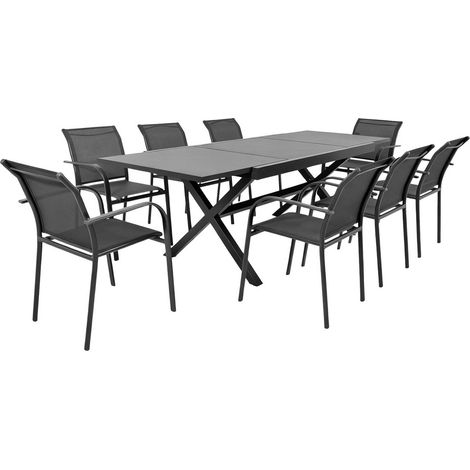 sweeek - Ausziehbarer Gartentisch 160/240 cm aus Aluminium  + 8 Sessel
