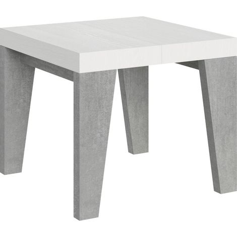 Petite table carrée extensible bois blanc et gris 90 à 246cm Naxo-Support 4 pieds (1/5)