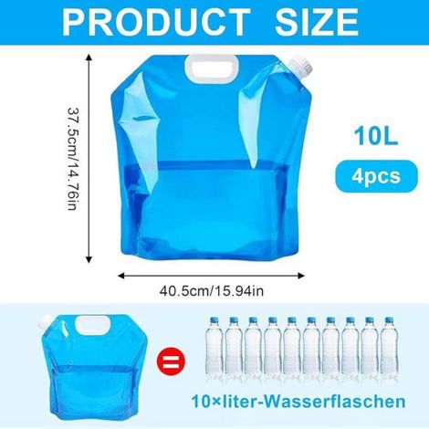 Lot de 4 jerricans pliables de 10 litres chacun - jerricans pliables - jerricans d'eau - camping - réservoir d'eau - accessoires de (1/4)