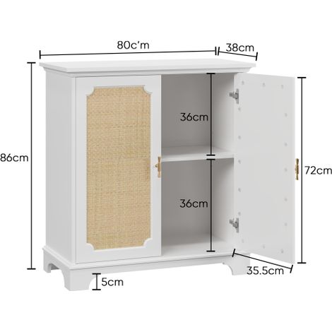 Buffet multifonction, vitrine et meuble à vin — Doté de portes décoratives en rotin tressé — Fait office de buffet, de présentoir et d'unité de rangement pour les entrées, les halls et les salons (1/4)
