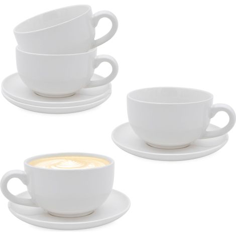 Cappuccino Tasse mit Unterteller - weiß / 4er Set - Kaffeetasse mit Untersetzer