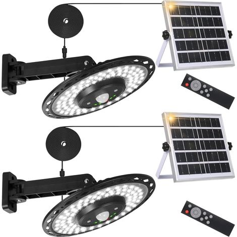 Lot de 2 Lampe Solaire,180 LED,Batterie 4400 mAh,Câble 5 M,IP65,Détecteur Mouvement,5 Modes,Intérieur Extérieur (1/5)