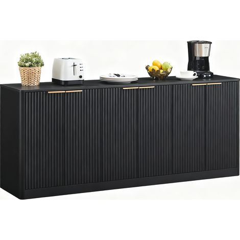 Sideboard mit 6 Türen, Aufbewahrungsschrank für Wohnzimmer oder Küche aus MDF, Schwarz, 170×40×70.5 cm (1/5)