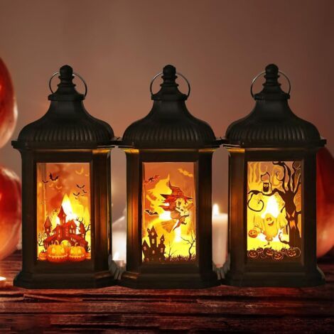 3 Pièces Lanterne Halloween LED, Decoration Halloween Exterieur et Interieur a Suspendre, Halloween Decoration Citrouille Lumineuse, Décoration Jardin Lumière Batterie Fantome Veilleuse Deco Halloween (1/5)
