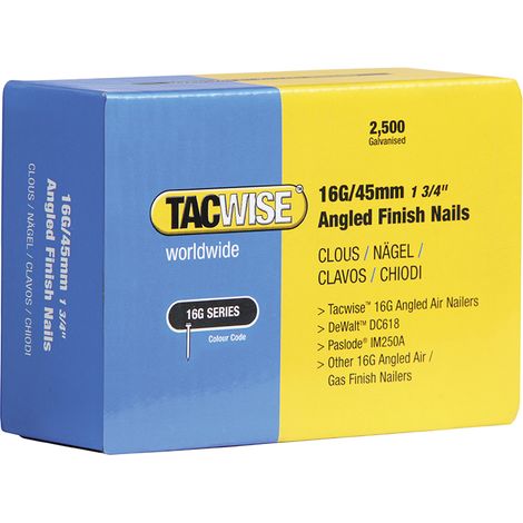 Tacwise 0772 16G 50mm Angled Finish Nails Galvanised 2500 Pack 16GA DCN660 IM65A