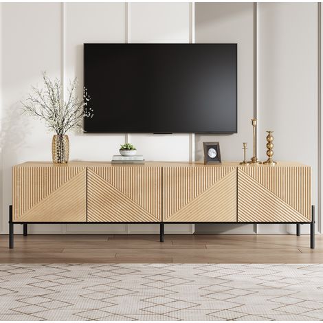 TV-Schrank MDF Natur 163,5 x 40 x 45 cm mit 4 Türen, Push-to-Open, geometrischer 3D-Textur und Metallbeinen (1/5)