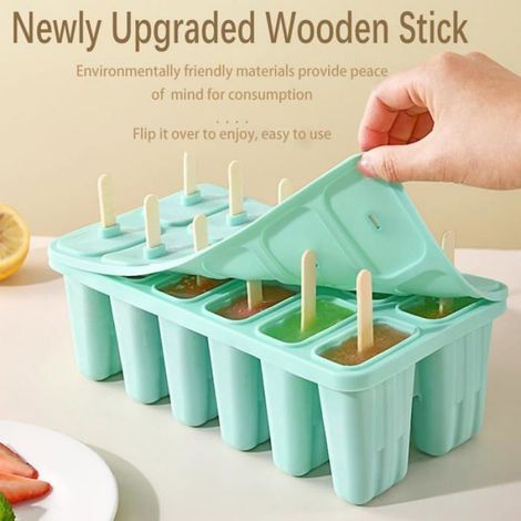 Moule À Glace - Silicone Alimentaire - Pour Bâtonnets - 12 Emplacements - 50 Bâtonnets En Bois Inclus (1/5)