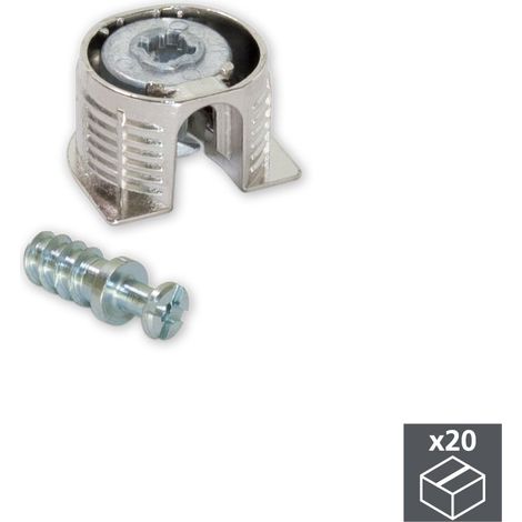 Emuca – Lot de 20 attaches et goujons pour fixation de tablette – Attaches diamètre 20mm et 12.5mm – Goujons diamètre 6mm et 11mm – Zamak et acier nickelé (1/5)