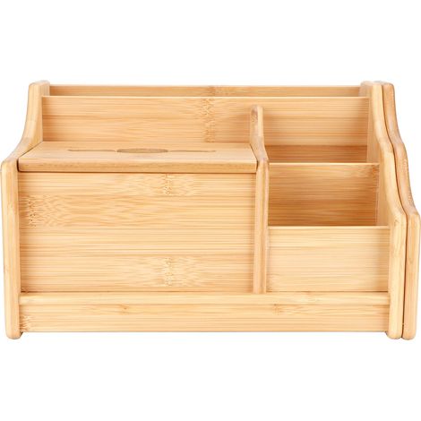 Rangement bureau bambou extensible, boîte à mouchoirs, étagère à livres, porte-stylos pour fournitures de bureau (1/5)
