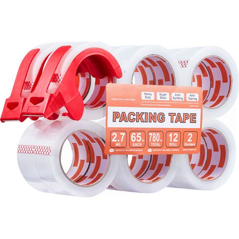 Mophorn-Packband Transparentes, 3-Zoll-Kern, 12 Rollen 1,88 Zoll x 65 Yards, 2,7 Mil Hochleistungs-Packband mit Spender