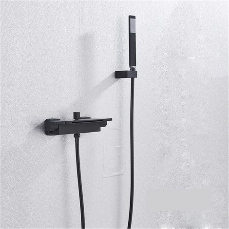 Matte Black Waterfall Spout Baignoire Robinet Robinet Chaud et Froid Mélangeur Robinet Robinet de Salle de Bain Robinets de Salle de Bain Mural Mélangeurs(G) (1/5)