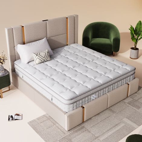 Matelas 140/200/25 cm blanc en polyester à 7 zones et ressorts ensachés (1/5)