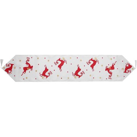 Chemin de Table de Noël Motif d'élan Blanc Tissu imprimé Nappe de décoration de Bureau (1/5)
