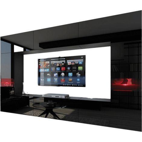 Conjunto de muebles de salón negros, colgantes colección CEPTO XXIX. 249cm, 8 muebles, leds, modulares.
