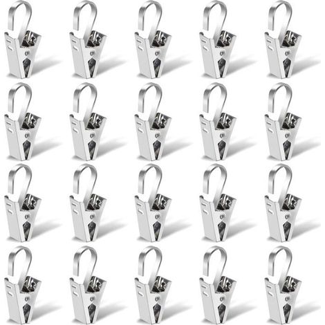 Edelstahl-Gardinenclips, 20 Stück, 35 mm Gardinenstangenclips, Duschringe, silberne Cliphaken (1/5)