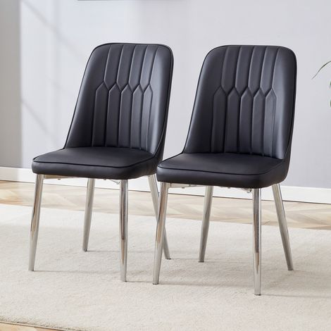 Lote de 2 sillas de comedor en polipiel y metal, con respaldo, estilo moderno, negro y plateado (1/5)