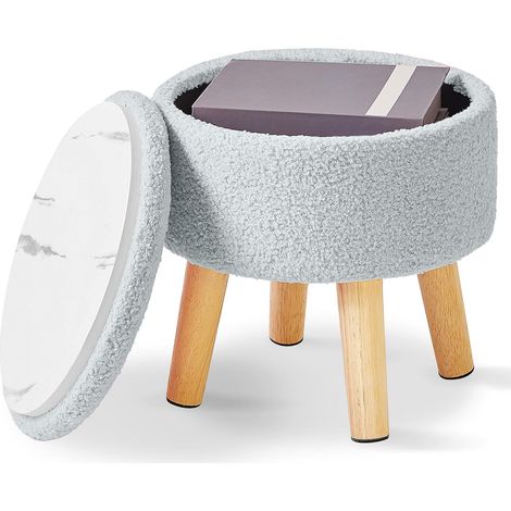 13” Petit Repose-Pieds Ottomane avec Rangement, Pouffe Ronde Tabouret Repose-Pieds avec Siège Rembourré et Couvercle, Teddy Velours Mini Ottomane pour Salon Canapé Entrée, Gris-Bleu WBD006H (1/5)