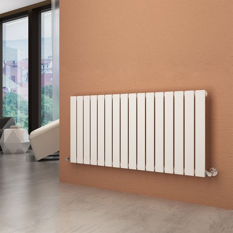 ELEGANT Horizontal Radiator Flat Panel Single Panel 600x1216mm Designer White Radiator with White Thermostatic Radiator Valves (1/5)