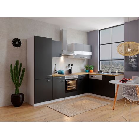 Cuisine Kitchenette d'angle Blanc Noir Malia 280x172 cm Respekta