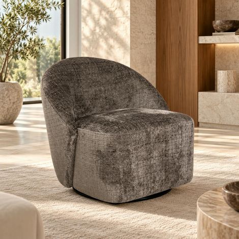 Fauteuil pivotant gris cendre dossier rond tissu texturé IENA (1/5)