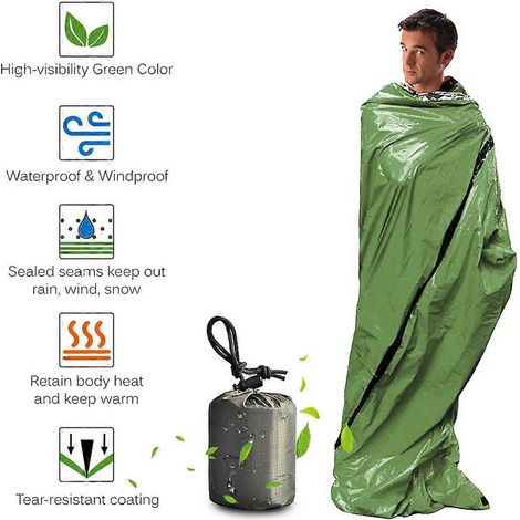 Sac de couchage d'urgence portable et léger pour l'extérieur, avec cordon de serrage, idéal pour le camping, la randonnée et les voyages. (1/5)
