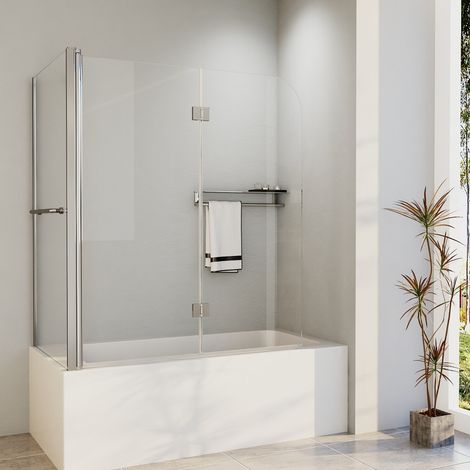 Duschwand für Badewanne mit Seitenwand 70x120x140cm mit Seitenwand für 70cm Badewanne Badewannenaufsatz 2-teilig Faltbar, Duschabtrennung Duschtrennwand Faltwand aus 6mm Nano Glas (1/5)