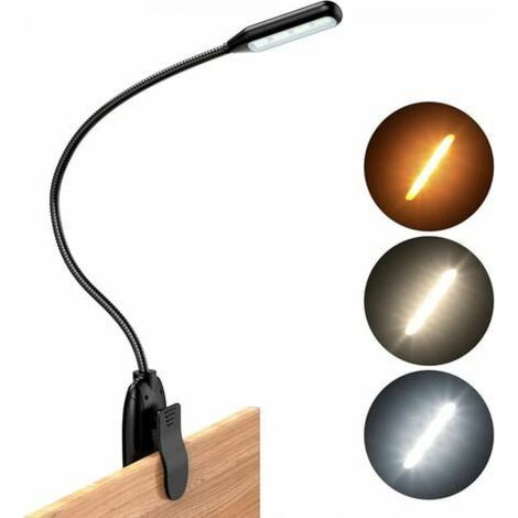 Lampe De Lecture - 7 LED - 3 Niveaux De Luminosité Et 3 Températures De Couleur - Rechargeable USB - Collier Flexible 360° - Clip Robuste - 1 Pièce (1/5)